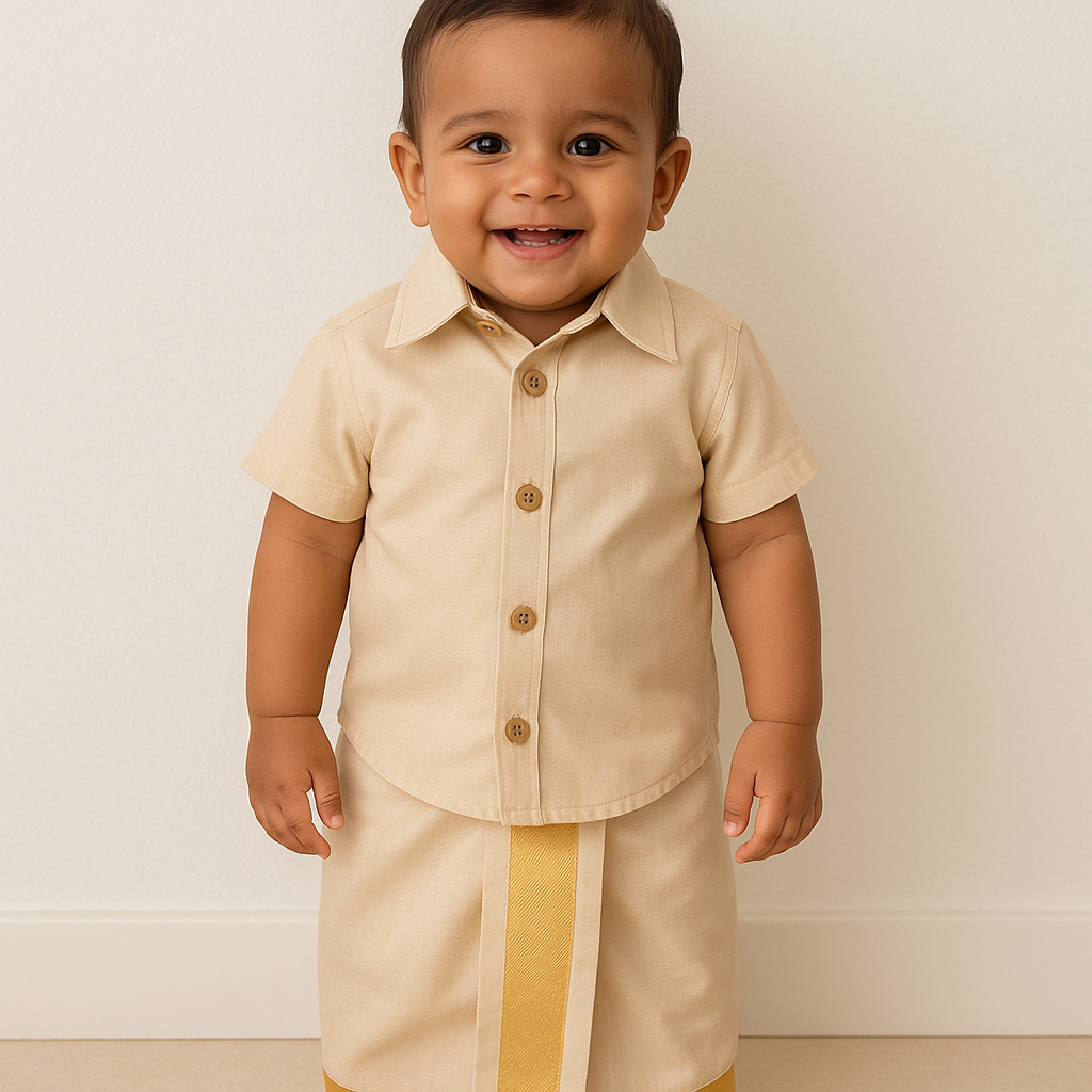 Golden Aura: Elegant Boys Shirt and Pancha Ensemble