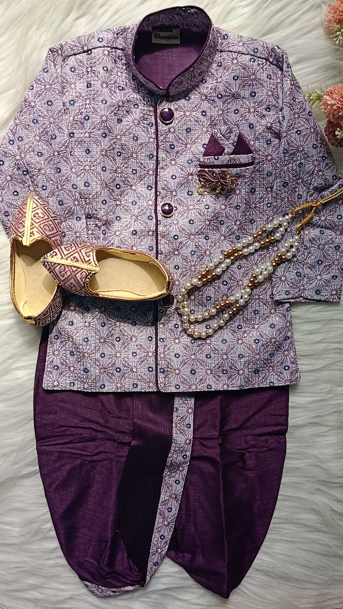 Boys kurta Dhoti set -  Purple Magenta Dhoti  chain Included