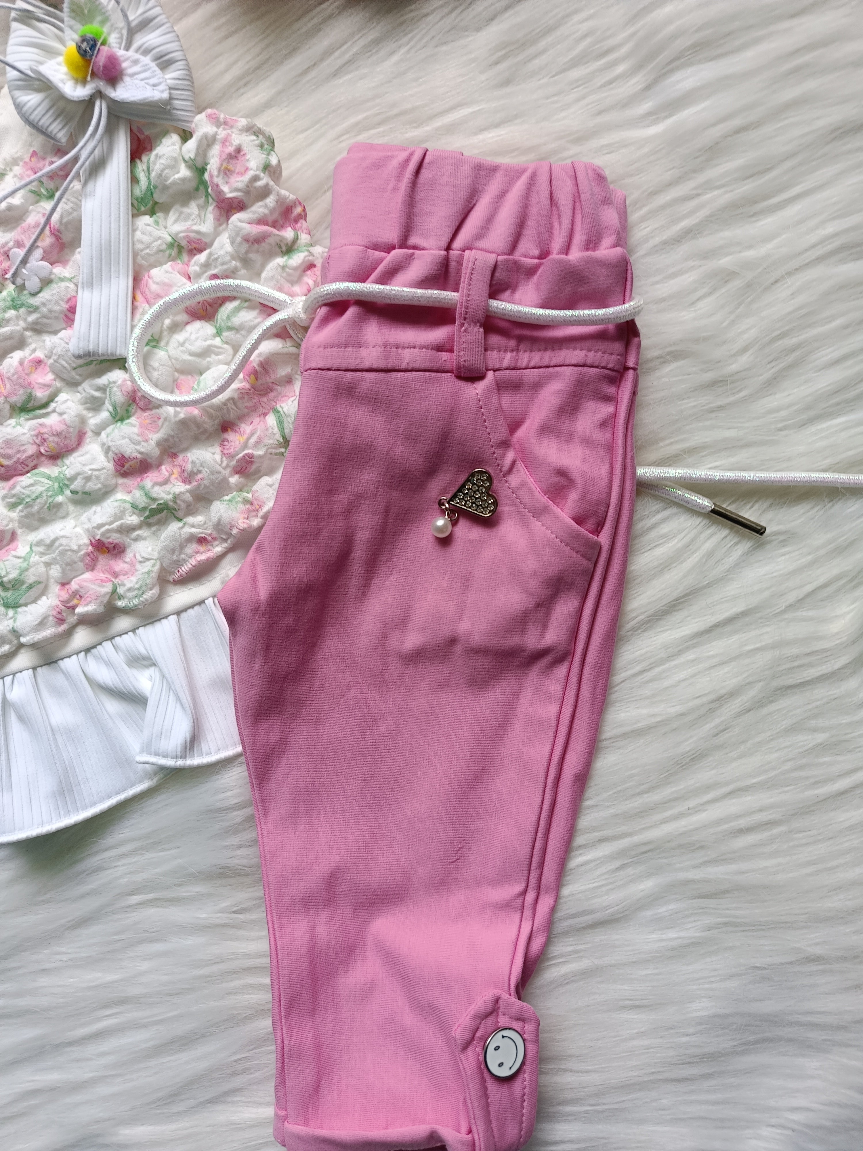 Girls - Trendy Partwear Top with Pant set - Pink