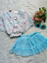 Girls - Trendy Partwear Layered Skirt set -Blue & White