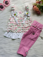 Girls - Trendy Partwear Top with Pant set - Pink